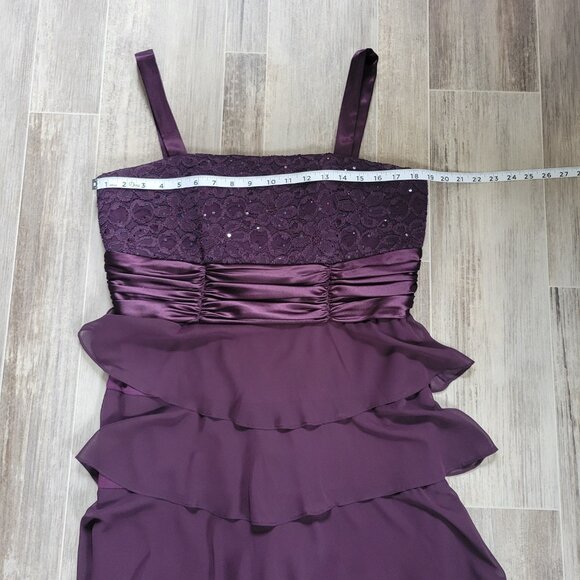 R&M Richards Formal Dress w/ Jacket Set, 14, Plum, Sequins Ruffle Wedding, EUC - Picture 3 of 13